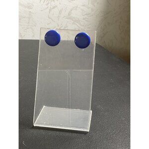 Womens Blue Round Button Earrings Post Back